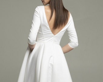 Simple short wedding dress, Einfaches kurzes Brautkleid aus den 50er Jahren, Midi Hochzeitskleid, Standesamtkleid