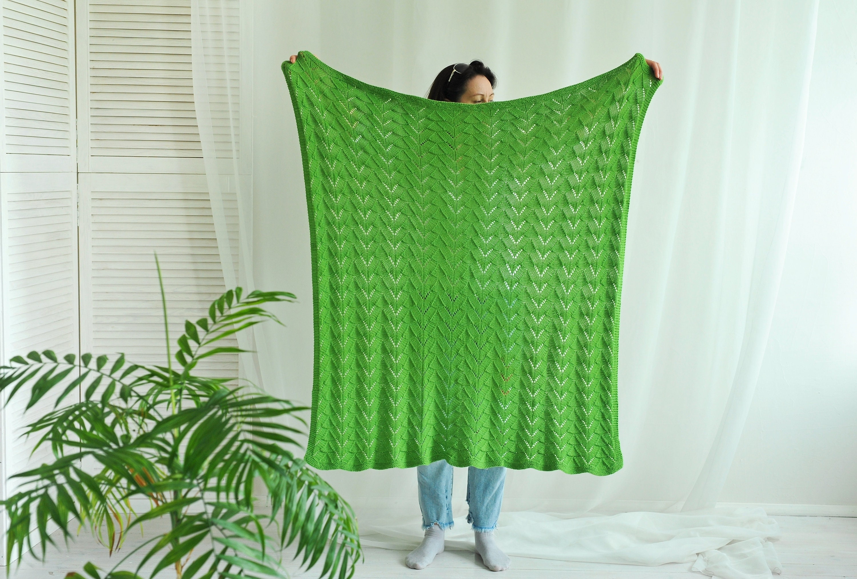 Knit blanket baby Merino wool blanket Throw blanket green | Etsy