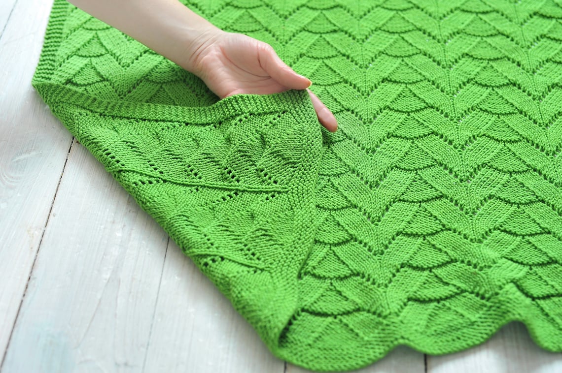 Knit blanket baby Merino wool blanket Throw blanket green Etsy