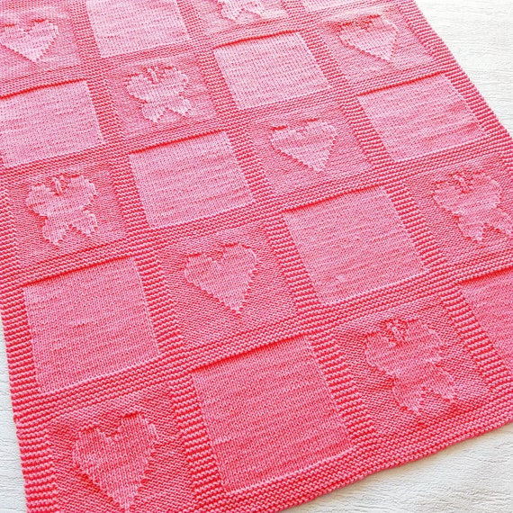 Knit Blanket Pattern Heart Baby Blanket Easy Baby Knit Pdf Etsy
