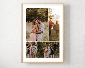 Op de afbeelding: Een collage van vier foto's met een gezin in een bosrijke omgeving. De foto linksboven toont een stel dat elkaar omhelst, de foto rechtsboven toont een gezin dat wandelt, de foto linksonder toont een gezin dat samen staat, en de foto rechtsonder toont een gezin dat samen staat.