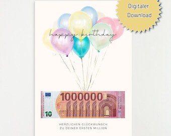Digital download birthday gift your first million money gift to print yourself birthday gift birthday card money