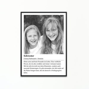 Personalisiertes Poster Definition Schwester personalisiertes Geburtstagsgeschenk Weihnachtsgeschenk Schwester Wandbild Schwesterherz
