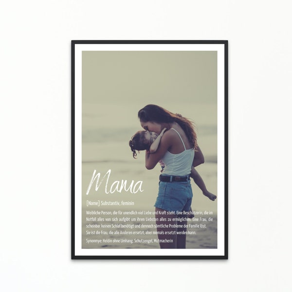 Personalisiertes Poster Mama Geburtstagsgeschenk Weihnachtsgeschenk für Sie Mama Mutter personalisiertes Bild mit Definition Mama