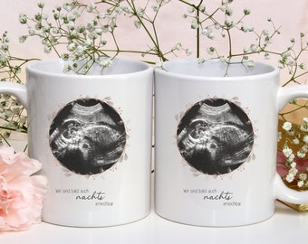 Pregnancy announcement personalized mug with ultrasound photo Surprise you're becoming a grandma you're becoming a dad