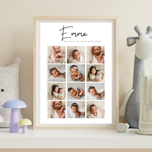 Geschenk 1. Geburtstag personalisiertes Poster Baby Fotos personalisiertes Babyposter Dekoration Kinderzimmer Erinnerungen