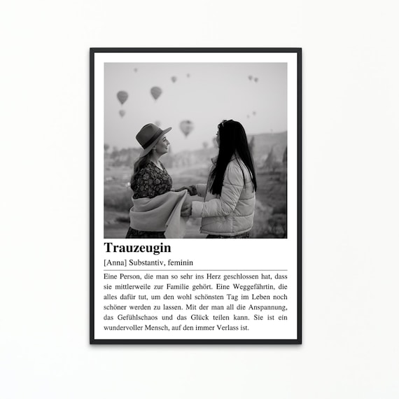 Trauzeugin fragen, personalisiertes Poster mit Definition Trauzeugin, Geschenk für Trauzeugin, Kunstdruck Bild mit Foto