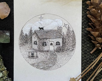 Mystical Cottage 5x7 Print - cottage, cottagecore, magical cottage, witches cottage, art print