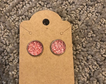 Pink gem stud earrings- 12mm