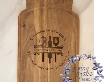 Mason Jar Acacia Large Cutting Board Engraved