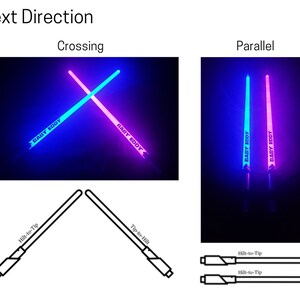 Peut inclure: Deux &eacute;p&eacute;es lumineuses avec le texte "BABY EDDY" dessus. Les &eacute;p&eacute;es sont pr&eacute;sent&eacute;es en deux positions&nbsp;: crois&eacute;es et parall&egrave;les. Le texte "Text Direction" est en haut de l&rsquo;image. Le texte "Crossing" est au-dessus de l&rsquo;image des &eacute;p&eacute;es crois&eacute;es. Le texte "Parallel" est au-dessus de l&rsquo;image des &eacute;p&eacute;es parall&egrave;les.