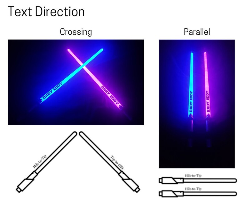 Peut inclure: Deux &eacute;p&eacute;es lumineuses avec le texte "BABY EDDY" dessus. Les &eacute;p&eacute;es sont pr&eacute;sent&eacute;es en deux positions&nbsp;: crois&eacute;es et parall&egrave;les. Le texte "Text Direction" est en haut de l&rsquo;image. Le texte "Crossing" est au-dessus de l&rsquo;image des &eacute;p&eacute;es crois&eacute;es. Le texte "Parallel" est au-dessus de l&rsquo;image des &eacute;p&eacute;es parall&egrave;les.
