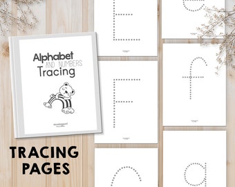 ALPHABET AND NUMBERS 63 pages Tracing Workbook, Handwriting Practice, Tracing Pages, PreK and Kindergarten Workbook