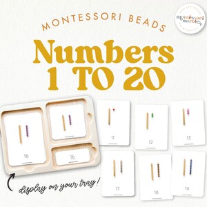 Tarjetas de nomenclatura de CUENTAS DORADAS MONTESSORI / Matemáticas de jardín de infantes Contar del 1 al 20 / Cuentas Montessori para matemáticas de aula primaria