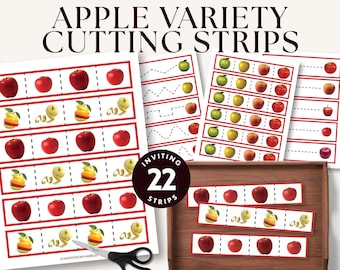 Apple Cutting Strips, Back to School Scissor Skills, Preschool Fine Motor Practice, Toddler Cutting Activity, Homeschool Printable PDF
