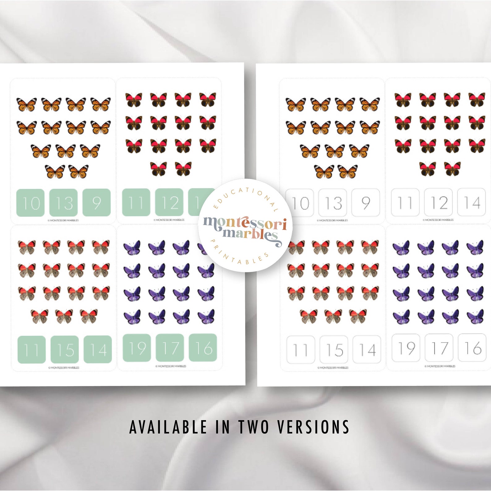 Tarjetas de conteo de mariposas del 1 al 10 / Matemáticas Montessori ...