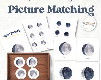 Moon Phases Picture Matching: Montessori Activity (Digital Download)