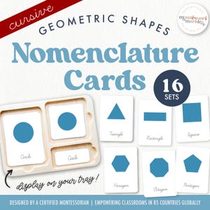 FORMES GÉOMÉTRIQUES Cartes de nomenclature Montessori en cursive | Apprendre les formes pour le préscolaire et la maternelle