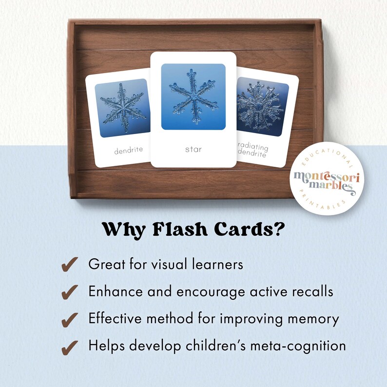 Snowflakes Flash Cards | Real Crystal Photos Winter Science Activity Printable Montessori Learning Ages 3-8 Educational PDF image 2