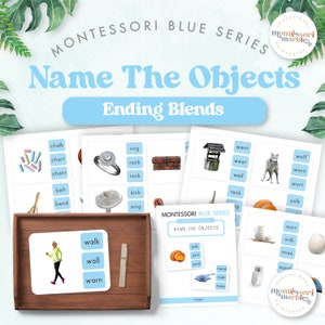 SÉRIE MONTESSORI BLUE Nomeie os objetos para combinações finais | Atividades de linguagem Montessori para alfabetização inicial | 40 cartões de atividade