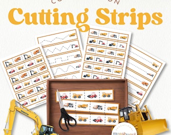 Construction Truck Vehicles Cutting Strips Ages 2-5 | Scissors Practice Activities 4 Pages | Fine Motor Skills Development