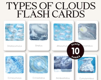 Cartes-éclair sur les nuages | Apprentissage de la météo selon la méthode Montessori | Vocabulaire climatique réaliste à imprimer | Téléchargement PDF