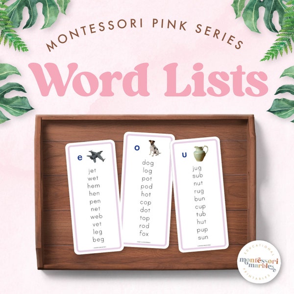 MONTESSORI PINK SERIES Short Vowels Word Lists | Emerging Readers | Montessori Language Activities