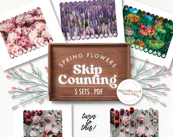 Flowers Skip Counting Puzzles Ages 3-6 | Montessori Math Craft Stick Activity | Count by 2s 3s 5s 10s | Printable PDF