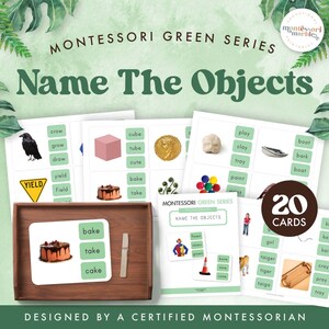 MONTESSORI GREEN SERIES Noem de objecten voor fonogrammen | Montessoritaalactiviteiten voor beginnende lezers | 20 activiteitenkaarten | Geluid:
