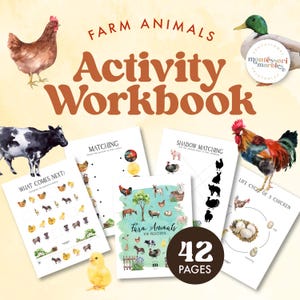 BUNDLE FARM ANIMALS Activity Workbook e Flash Cards | Ciclo de Vida do Frango | Pasta para impressão da criança | Planilhas de preparação matinal