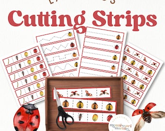 LADY BUGS Cutting Strips for Montessori Toddler & PreK, Fun Spring Activity, Using scissors, Life cycle of lady bugs, Spring theme