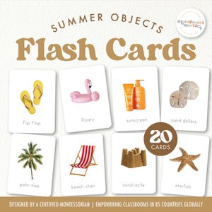 Tarjetas didácticas de VERANO / Constructor de vocabulario de verano / Imprimible inspirado en Montessori con imágenes reales