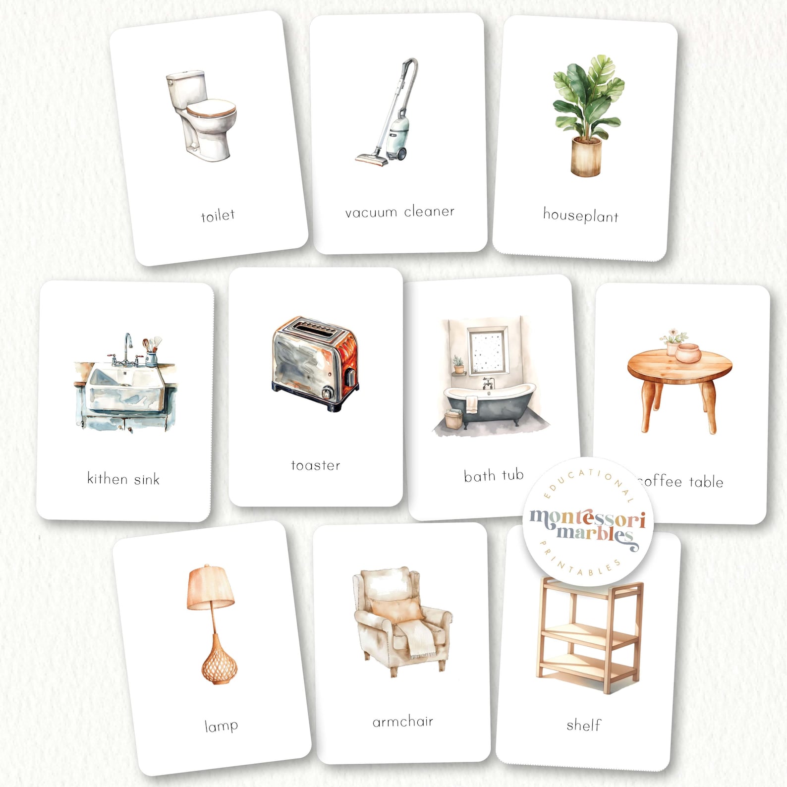 Home Objects Flashcards | Montessori Learning Vocabulary Builder ...