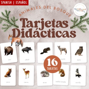 ANIMALES DEL BOSQUE タルジェタス ディダクティカス |森の動物 |スペイン語モンテッソーリ フラッシュ カード |動物の名前 |