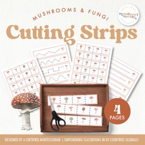 Mushrooms Cutting Strips Ages 2-5 | Scissors Practice Activities 4 Pages | Fine Motor Skills Development