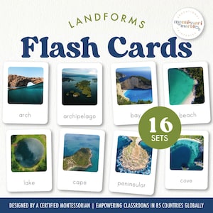 LANDFORMES Cartes éclair | Cartes inspirées de Montessori | Sciences humaines Géographie | Différents types de reliefs