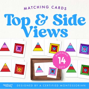 Tarjetas de perspectiva para emparejar, nivel 1 / Actividad de geometría Montessori de 6 a 12 años / Vista lateral superior STEM (PDF imprimible)