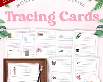 Pink Series Cursive Tracing Cards | Montessori Language | PreK Handwriting Preschool | Printable PDF
