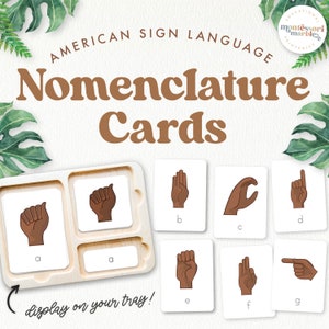 LANGUE DES SIGNES AMÉRICAINE Cartes de nomenclature Montessori | Peau brune | Cartes en langue des signes américaine d'inspiration Montessori | Mains brunes
