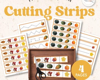 Fall Cutting Strips Ages 2-5 | Scissors Practice Activities 4 Pages | Fine Motor Skills Development