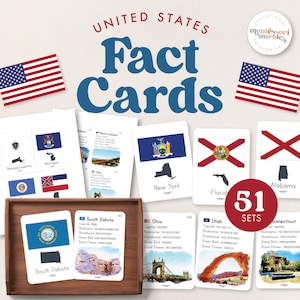 Tarjetas informativas de ESTADOS UNIDOS / Imprimibles inspiradas en Montessori / Aprenda el nombre de los estados y capitales de EE. UU. / Tarjetas didácticas de primaria