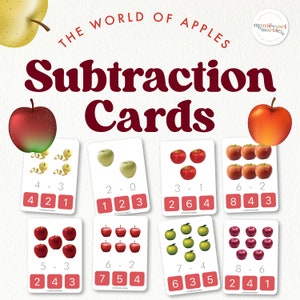 Apple Subtraction Clip Cards: Montessori Math Activity (Digital Download)