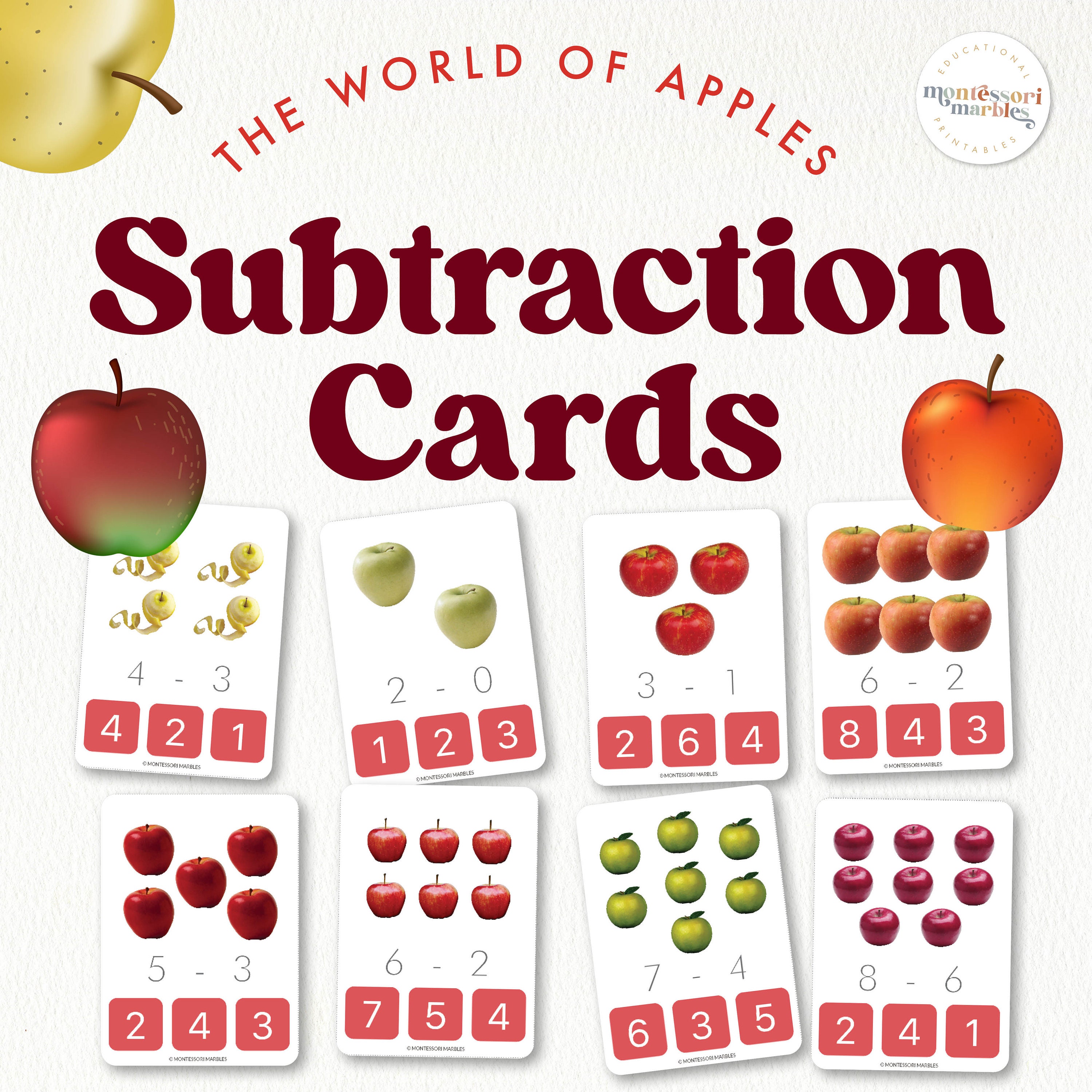 Apple Subtraction Clip Cards | Montessori Math Activity | Fall Theme ...