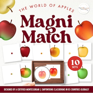 Jeu d'associations loupe APPLES | Montessori à la maison à l'aide d'une loupe | Activité d'automne pour le préscolaire et la maternelle