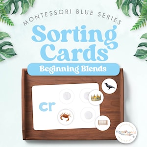 SERIE AZUL Tarjetas de clasificación de mezclas iniciales / Tarjetas de actividades de lenguaje Montessori / Aprendizaje de mezclas de consonantes / Programa de lectura