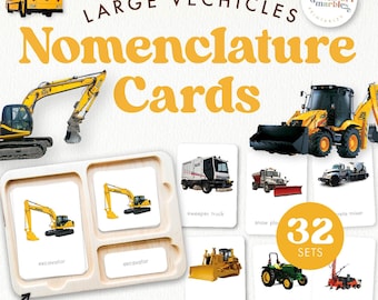 Construction Trucks Learning Cards | Educational Vehicle Vocabulary | Montessori Big Trucks | Preschool Ages 3-6 | Heavy Equipment