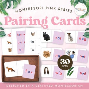 Cartes de lecture Montessori | Mots CVC série rose | Imprimables pour l'école à la maison | Activités d'apprentissage précoce | Téléchargement instantané