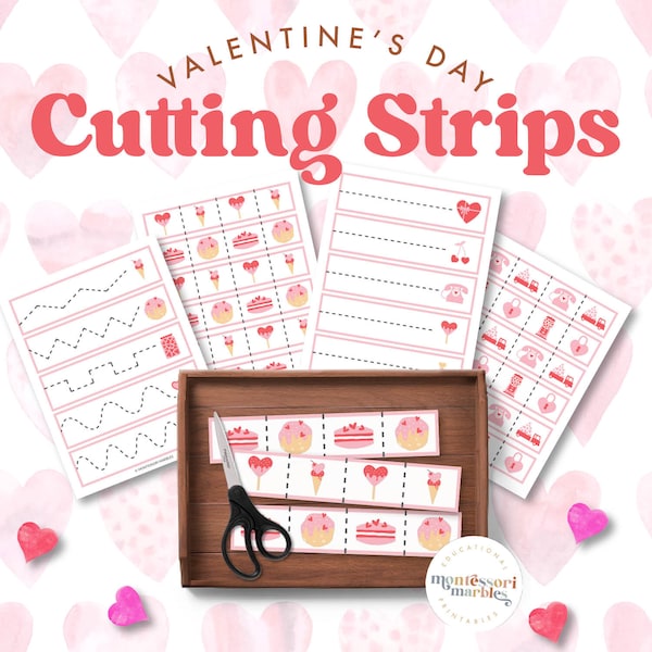VALENTINE'S DAY Cutting Strips |  Fine Motor Skills | Valentines Day theme | Scissor Skills for PreK | February Activity for Preschool