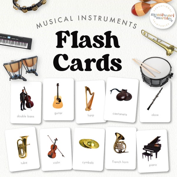 MUSICAL INSTRUMENTS Flash Cards | Instruments in the Orchestra | Montessori Inspired Printable with Real Pictures | 28 Cards