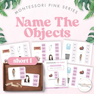 Montessori Pink Series Name the Objects SHORT E Flash Card Afdrukbaar werkblad Activiteit voor kleuterschool Kleuterschool Homeschool Klas